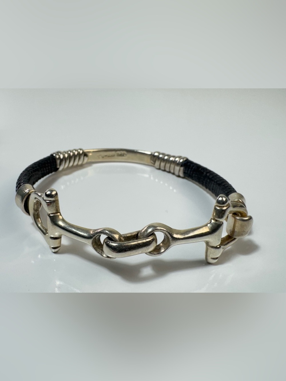 Taxco 925 Sterling Silver Leather Horse Bit Bracelet